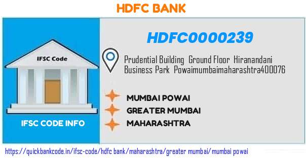 Hdfc Bank Mumbai Powai HDFC0000239 IFSC Code