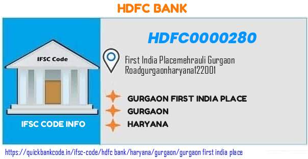 Hdfc Bank Gurgaon First India Place HDFC0000280 IFSC Code