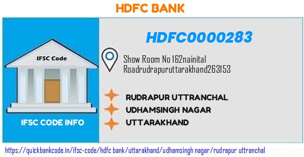 Hdfc Bank Rudrapur Uttranchal HDFC0000283 IFSC Code