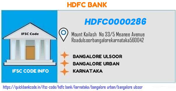 Hdfc Bank Bangalore Ulsoor HDFC0000286 IFSC Code