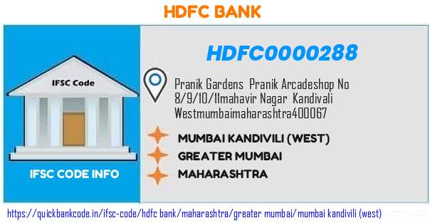 Hdfc Bank Mumbai Kandivili west HDFC0000288 IFSC Code