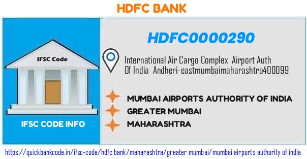 Hdfc Bank Mumbai Airports Authority Of India HDFC0000290 IFSC Code