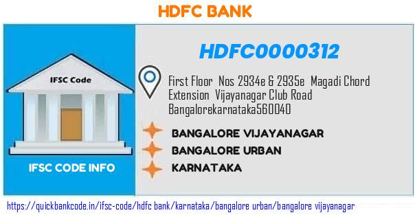Hdfc Bank Bangalore Vijayanagar HDFC0000312 IFSC Code