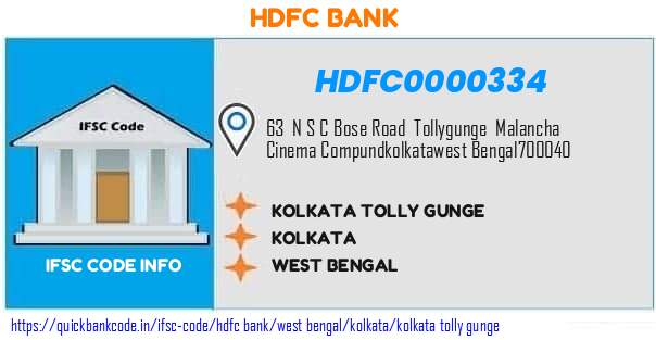Hdfc Bank Kolkata Tolly Gunge HDFC0000334 IFSC Code