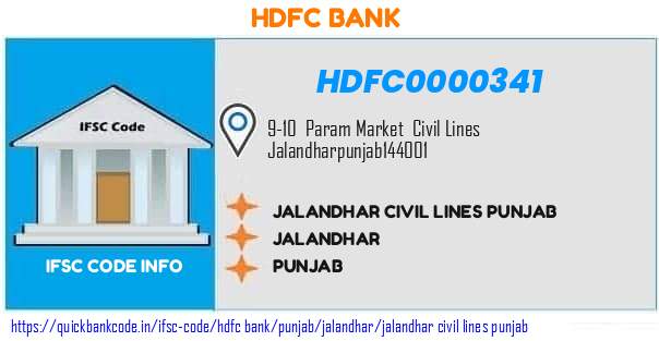 Hdfc Bank Jalandhar Civil Lines Punjab HDFC0000341 IFSC Code