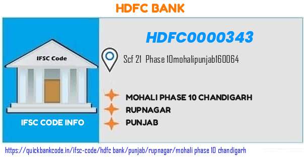 HDFC0000343 HDFC Bank. MOHALI - PHASE TEN - CHANDIGARH
