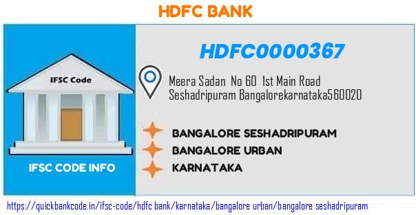 Hdfc Bank Bangalore Seshadripuram HDFC0000367 IFSC Code