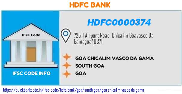 Hdfc Bank Goa Chicalim Vasco Da Gama HDFC0000374 IFSC Code