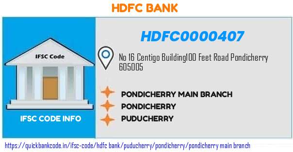 Hdfc Bank Pondicherry Main Branch HDFC0000407 IFSC Code