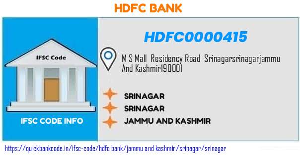 Hdfc Bank Srinagar HDFC0000415 IFSC Code