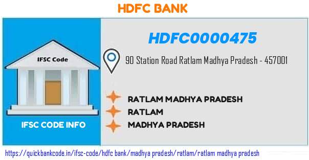 Hdfc Bank Ratlam Madhya Pradesh HDFC0000475 IFSC Code