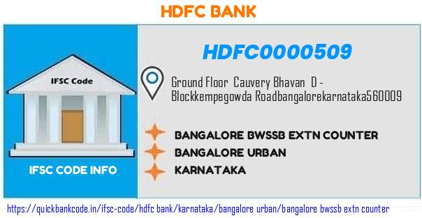 Hdfc Bank Bangalore Bwssb Extn Counter HDFC0000509 IFSC Code