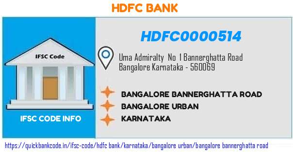 Hdfc Bank Bangalore Bannerghatta Road HDFC0000514 IFSC Code
