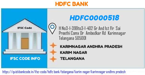 Hdfc Bank Karimnagar Andhra Pradesh HDFC0000518 IFSC Code