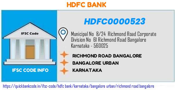 Hdfc Bank Richmond Road Bangalore HDFC0000523 IFSC Code