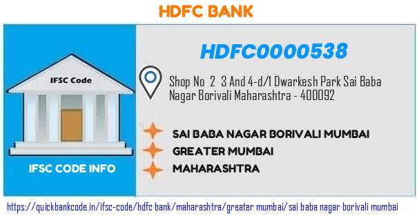 Hdfc Bank Sai Baba Nagar Borivali Mumbai HDFC0000538 IFSC Code