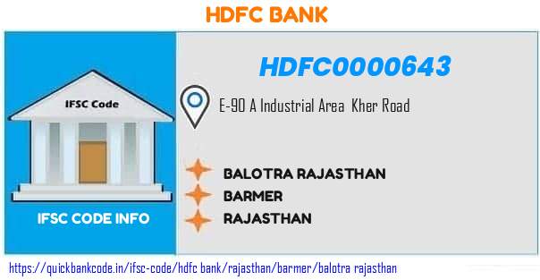 Hdfc Bank Balotra Rajasthan HDFC0000643 IFSC Code