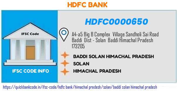 HDFC0000650 HDFC Bank. BADDI - SOLAN - HIMACHAL PRADESH