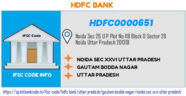 Hdfc Bank Noida Sec Xxvi Uttar Pradesh HDFC0000651 IFSC Code
