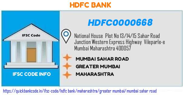 Hdfc Bank Mumbai Sahar Road HDFC0000668 IFSC Code