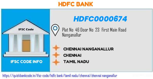 Hdfc Bank Chennai Nanganallur HDFC0000674 IFSC Code