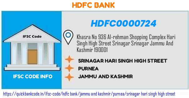 Hdfc Bank Srinagar Hari Singh High Street HDFC0000724 IFSC Code
