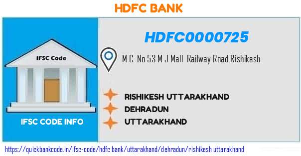 Hdfc Bank Rishikesh Uttarakhand HDFC0000725 IFSC Code