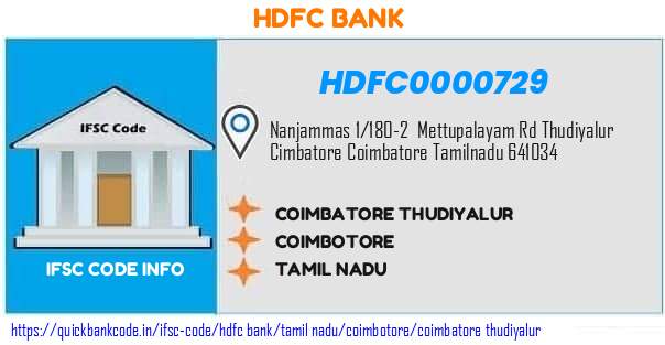 Hdfc Bank Coimbatore Thudiyalur HDFC0000729 IFSC Code