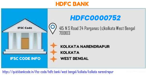 Hdfc Bank Kolkata Narendrapur HDFC0000752 IFSC Code