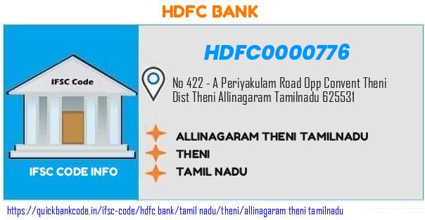 Hdfc Bank Allinagaram Theni Tamilnadu HDFC0000776 IFSC Code