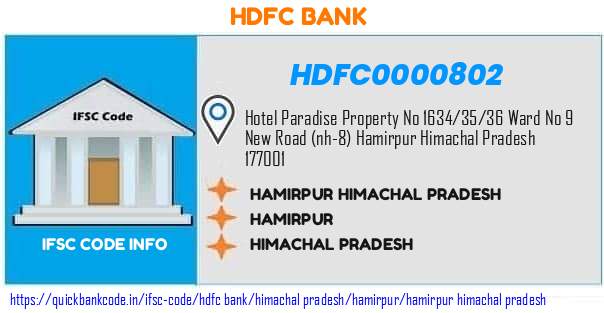 Hdfc Bank Hamirpur Himachal Pradesh HDFC0000802 IFSC Code