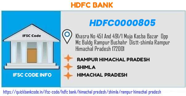 HDFC0000805 HDFC Bank. RAMPUR - HIMACHAL PRADESH