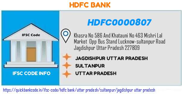 Hdfc Bank Jagdishpur Uttar Pradesh HDFC0000807 IFSC Code