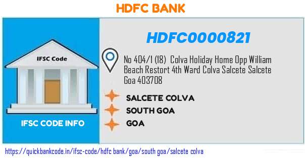 Hdfc Bank Salcete Colva HDFC0000821 IFSC Code