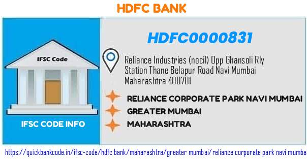 Hdfc Bank Reliance Corporate Park Navi Mumbai HDFC0000831 IFSC Code