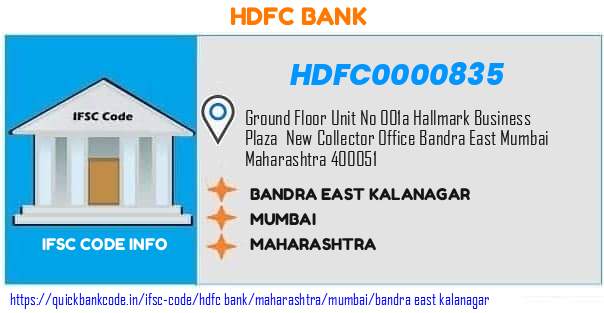 HDFC0000835 HDFC Bank. BANDRA EAST - KALANAGAR