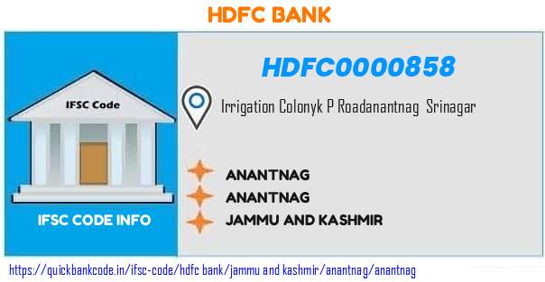 Hdfc Bank Anantnag HDFC0000858 IFSC Code