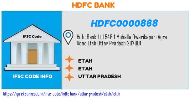 Hdfc Bank Etah HDFC0000868 IFSC Code