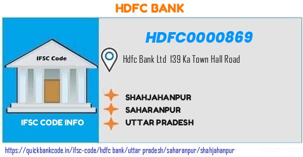 Hdfc Bank Shahjahanpur HDFC0000869 IFSC Code