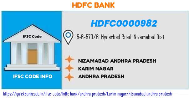 Hdfc Bank Nizamabad Andhra Pradesh HDFC0000982 IFSC Code