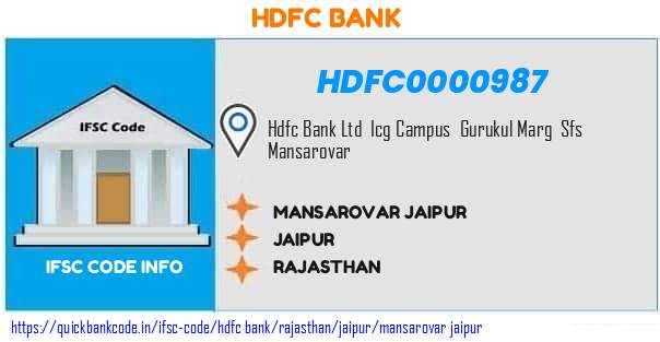 Hdfc Bank Mansarovar Jaipur HDFC0000987 IFSC Code