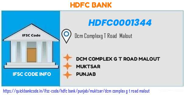 Hdfc Bank Dcm Complex G T Road Malout HDFC0001344 IFSC Code