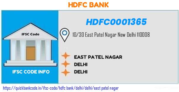 Hdfc Bank East Patel Nagar HDFC0001365 IFSC Code