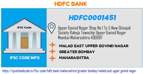 Hdfc Bank Malad East Upper Govind Nagar HDFC0001451 IFSC Code