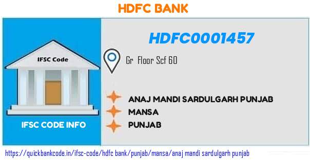 Hdfc Bank Anaj Mandi Sardulgarh Punjab HDFC0001457 IFSC Code