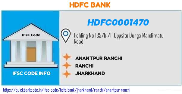 Hdfc Bank Anantpur Ranchi HDFC0001470 IFSC Code