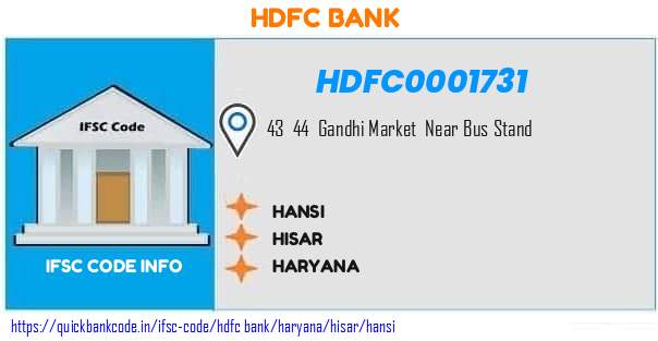 Hdfc Bank Hansi HDFC0001731 IFSC Code