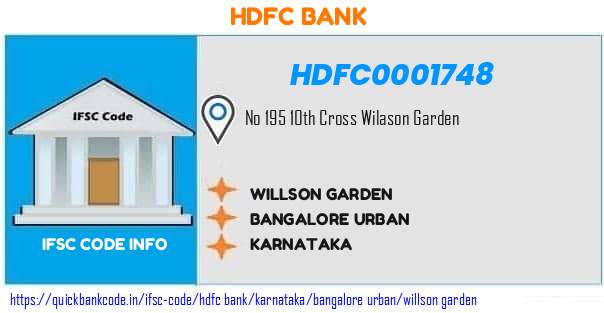 Hdfc Bank Willson Garden HDFC0001748 IFSC Code