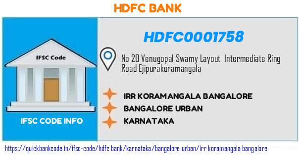 HDFC0001758 HDFC Bank. IRR, KORAMANGALA, BANGALORE