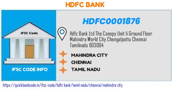 Hdfc Bank Mahindra City HDFC0001876 IFSC Code